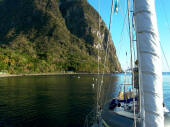 A deserted mooring beneath the Pitons